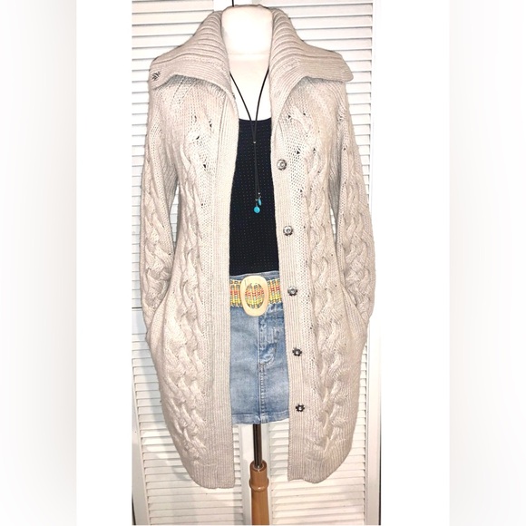 Cynthia Rowley Sweaters - Alpaca Wool blend Cable Knit long cardigan sweater Ivory Women’s size Medium